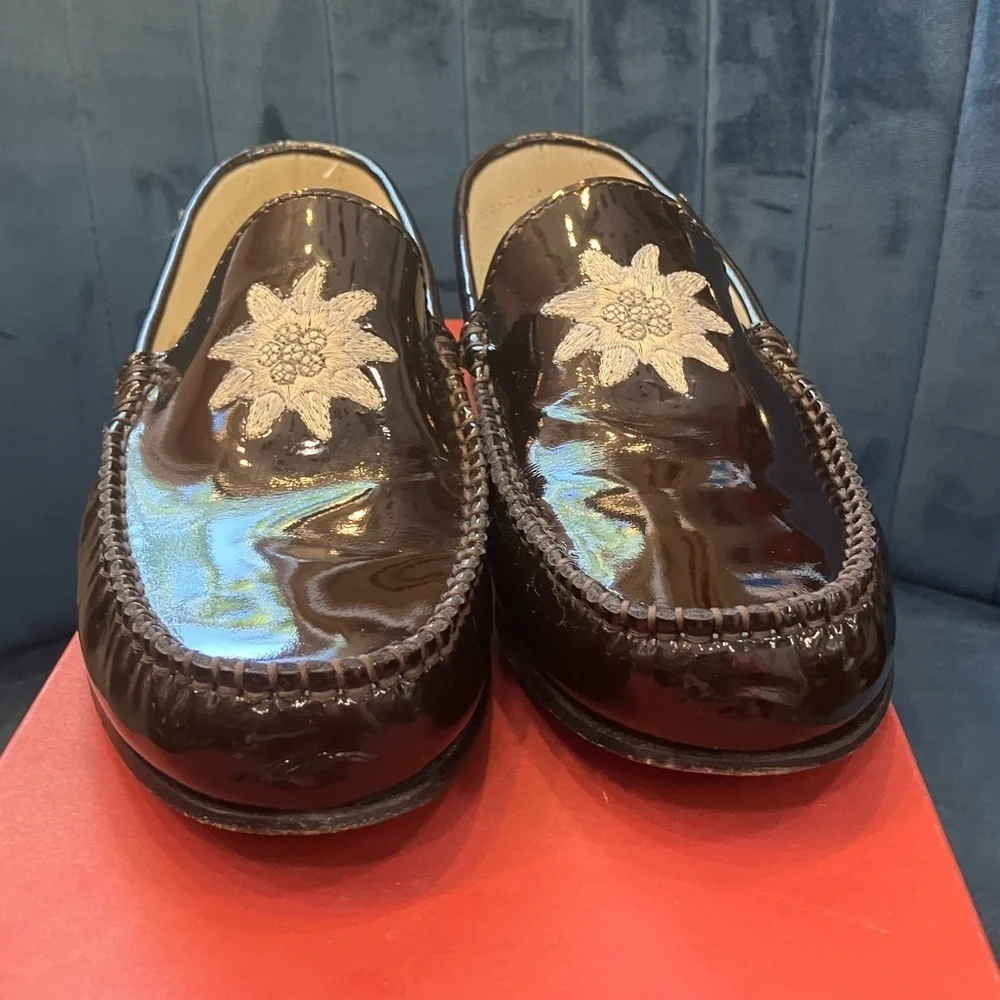 Vintage Dunja Huber Venice Marron Brown Leather Slip-On Loafers Size 6